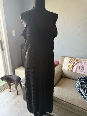 H&M Black Pleated Maxi Dress with Wrap Bodice